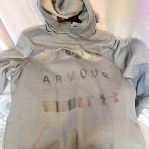 Grey Under-armor mock neck hoodie with metallic silver decals
